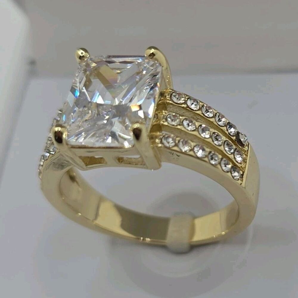Charter Club Cubic Zirconia Princess Square Gold Plated Cocktail Ring Size 10
